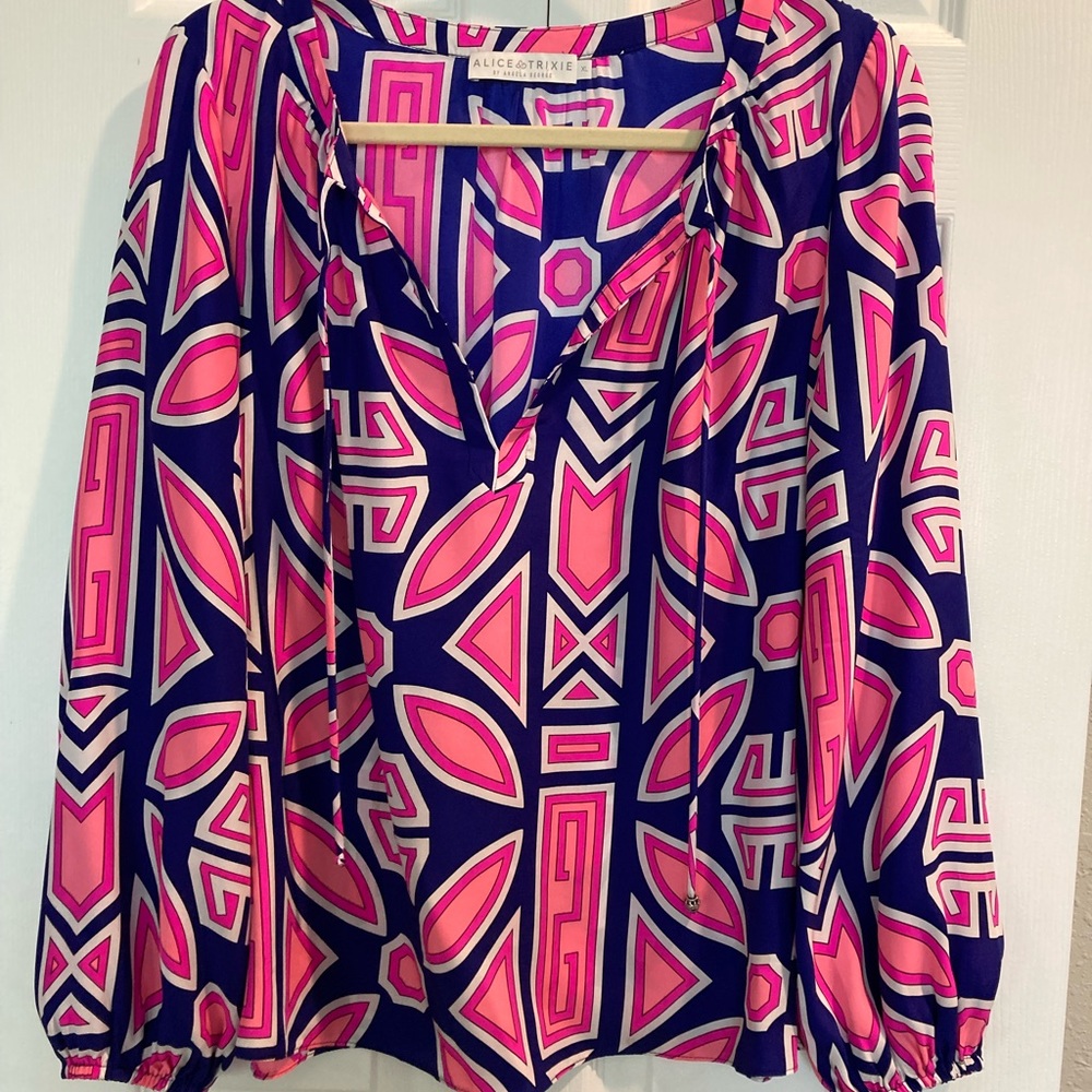 Alice and Trixie by Angela George XL long puff sleeve blouse blue pink print